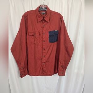 Flylow Redish Snap Down Shirt with Navy Pocket